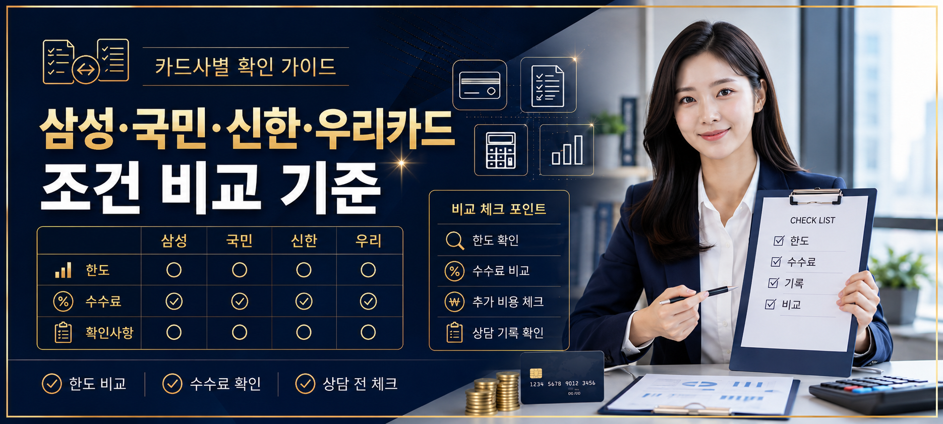 삼성카드 국민카드 신한카드 우리카드 조건 비교 기준 안내 이미지